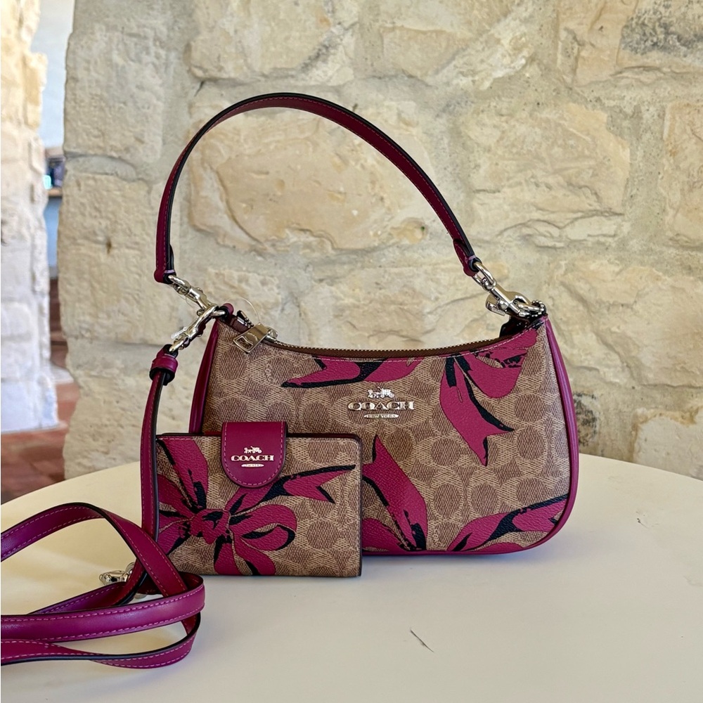 Coach Fuchsia and Brown Shoulder Bag Set